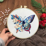 AOOKMIYA Butterfly Broidery Kit with flower Embroidery Kit for Beginners Needles Enough Embroidery Thread