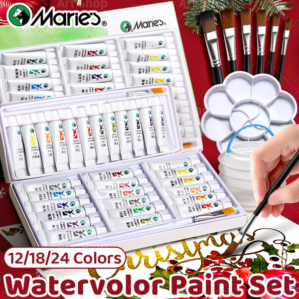 AOOKMIYA Marie's 12/18/24 Colors Watercolor Paint Set,5ml/Tubes for Paper,DIY,Painting for Artists,Hobbyists,Painting Lovers