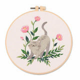 AOOKMIYA DIY Embroidery Kit Cat Plant Printed Pattern Beginner Cross Stitch Set Needlework Hoop Handmade Sewing Hobby Kits