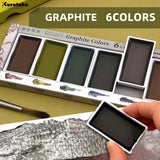 AOOKMIYA Japan Imported Kuretake Graphite Color Watercolor 6 Color Set Painting Material Matte Texture Pigment Artist's Art Supplies