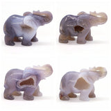 Elephant Statue Natural Gray Agate Geode Crystal Carved Reiki Healing Stone Animal Figurine Handicraft Home Decoration Ornaments