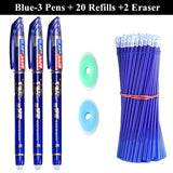 3 Erasable Gel Pens 20 Pen Refills 2 Eraser Reusable Writing Drawing Sketch Pens with Refill for Students Office School Supplies
