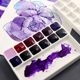 AOOKMIYA Purple Series White Night Watercolor Paint Packed 0.5/1ML12 Color Portable Watercolor Box Master Painting Art Supplies