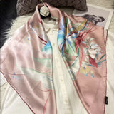 BYSIFA| Orange White Women Pure Silk Scarves Hijabs Elegant Chain Design 100% Mulberry Silk Square Neck Scarf Shawl 86*86cm