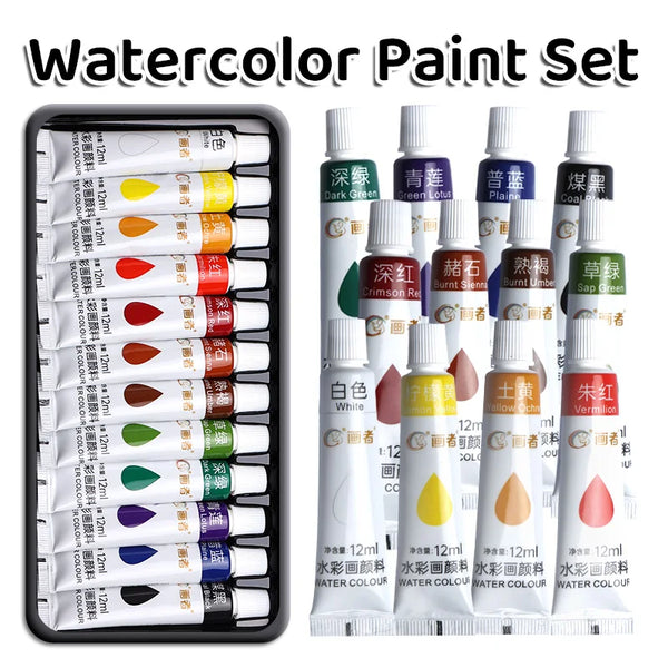 AOOKMIYA 12 Colors Watercolor Paint Set,12ml/0.41floz,Excellent Diffusion,Value for Money,Paint for Writing,Decoration,Gift for Adult