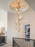 Luxury Resin Leaf Ceiling Chandelier for Staircase Vila Hotel Copper Leaf Pendant Chandelier Living Room Ceiling Lamp Restaurant