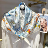 BYSIFA| Orange White Women Pure Silk Scarves Hijabs Elegant Chain Design 100% Mulberry Silk Square Neck Scarf Shawl 86*86cm