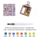 AOOKMIYA Portable Travel Watercolor Set Schmincke Watercolor 8 Colors Mini Walnut Paint Box Sketchbook Student Outing Art Supplies