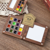 AOOKMIYA Travel Portable Empty Walnut Watercolor Palette Set Magnetic Clip 15 Grid Paint Box Student Sketching Painting Art Supplies