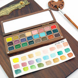 AOOKMIYA 24 Colors 1ml Solid Watercolor Pigment Wooden Box with Palette Handmade Solid Pigment Painting Portable Nail Art Supplies
