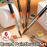 AOOKMIYA Marie's 6pcs Round Nylon Hair Paint Brushes Set,Paintbrushes for Acrylic,Oil,Paint by number,Tempera,Canvas for Students,Adults