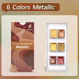 AOOKMIYA 6 Colors Metallic Watercolor Glitter Solid Pigment,Professional Flash Golden Slivery Starry Iridescent Paints for Adults,Artists