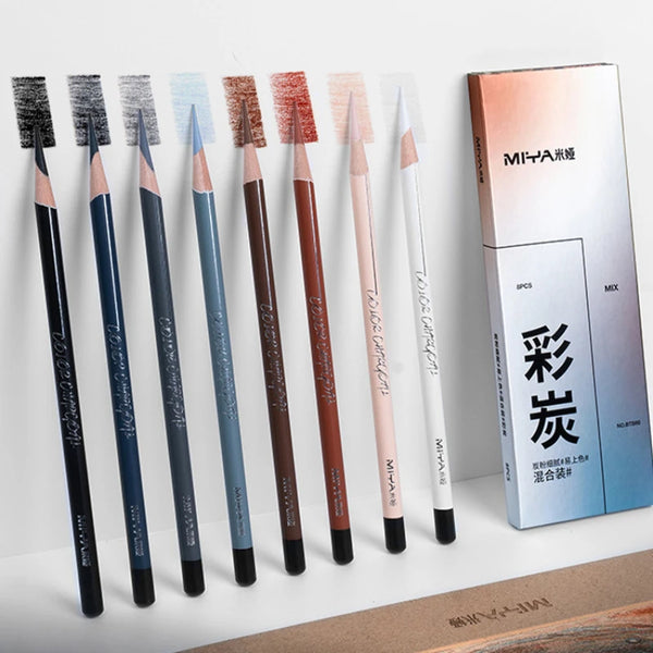 AOOKMIYA Colored Charcoal Pencil 8-color Set Bold Sketch Charcoal Art Student Hand-painted Soft Charcoal Painting Pencil Art Supplies