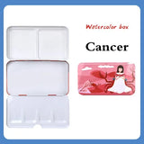AOOKMIYA Portable Watercolor Iron Box Empty Twelve Constellation Pattern Three-fold Paint Storage Box Paint Palette Painting Art Supplies