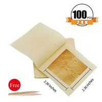 AOOKMIYA Gold Leaf Sheets Gold Flakes Foil 100pcs Practical 24K Gold In Craft Paper Arts Decoration Wall Handicrafts Gilding