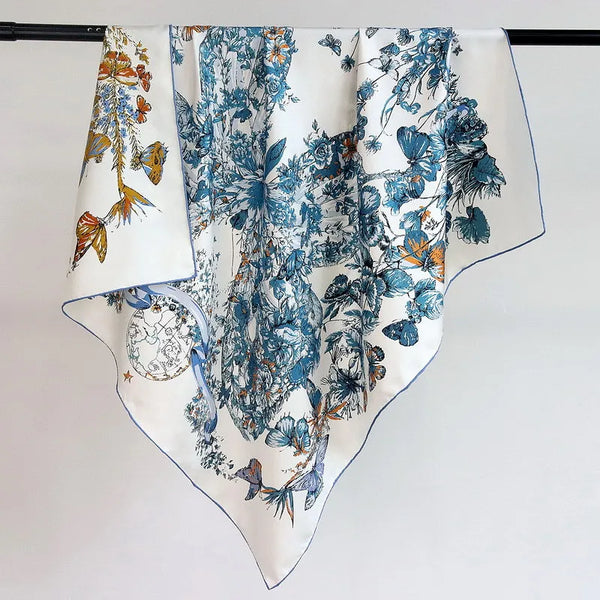 Thicken 100% Natural Silk Scarf Neckerchief Double Sided Printing Womens Square Silk Shawl Cape 88x88cm