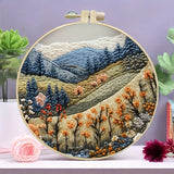 AOOKMIYA Beginners Hand Embroidery Kit - Mountain and Moon Landscape, Mixed Colors, Fabric Included - Perfect Handmade Gift