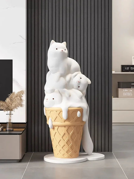 AOOKMIYA ART+ Creative Gifts Home Decor Ice Cream Cat  Statue Floor Decoration Nordic Living Room Creative Large Animal Sculpture Ornaments Housewarming Gift