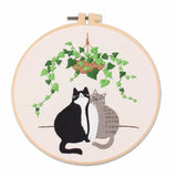 AOOKMIYA DIY Embroidery Kit Cat Plant Printed Pattern Beginner Cross Stitch Set Needlework Hoop Handmade Sewing Hobby Kits