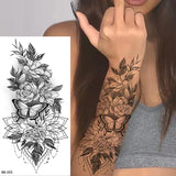 AOOKMIYA Waterproof Flower Temporary Tattoos for Women Black Floral Tattoo Stickers for Hand Arm Body Disposable Fake Tattoo Body Art