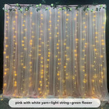 3X6M Wedding Background Decoration Veil White Bilayer Yarn Curtain With Artificial Flower For Birthday Valentine's Day Party DIY