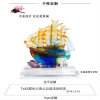 AOOKMIYA Opening smooth sailing auspicious glass crafts smooth sailing boat decoration office living room blessing decoration