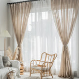 Modern Linen Look Curtains Light Filtering Voile Tulle Farmhouse Flax Blend Semi Sheer Window Drapes for Living Room and Bedroom