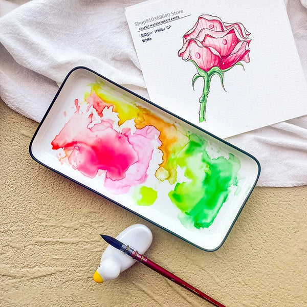 AOOKMIYA Ceramic Watercolor Palette Square/rectangular Color Mixing Palette Easy To Clean Paint Pallet Painting Art Supplies