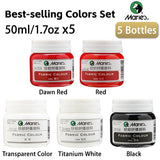 AOOKMIYA 5 Bottles Marie's Fabric Paint Set 50ml/1.69oz,Bright Colors,Quick-Drying,Suitable for Clothes,Canvas Bag,Great for Adults