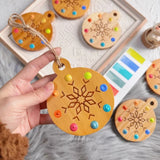 AOOKMIYA New Wooden Palette Round Snowflake Shape Watercolor Paint Tray Portable Pendant Palette Art Student Painting Supplies