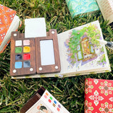 AOOKMIYA Wooden Box Watercolor Paint 8 Colors Walnut Color Mini Solid Watercolor Dispenser Paint Boxes  AOOKMIYA.COM
