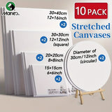 AOOKMIYA Marie's 10Packs of Stretched Canvases with Frame 6x6,8x8,12x12,12x16in,Circular12in Blank Canvas Bulk Set for Drawing for Adults