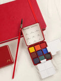 Mini Travel Watercolor Paint Set Portable Box Solid Watercolor Pigment 9-color Set Travel Sketching Painting Tool Set