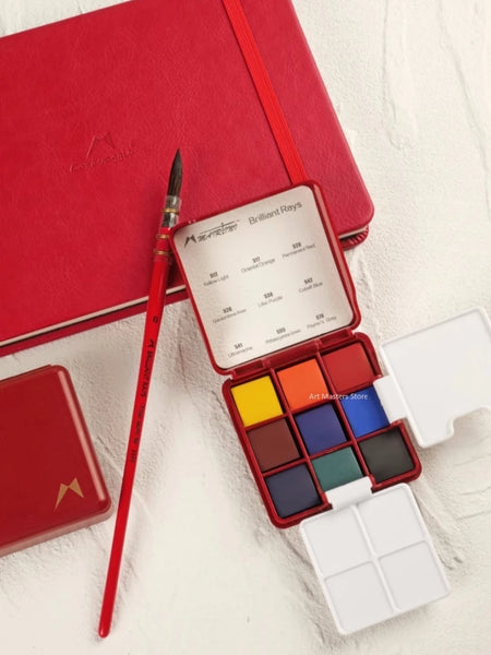 Mini Travel Watercolor Paint Set Portable Box Solid Watercolor Pigment 9-color Set Travel Sketching Painting Tool Set