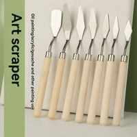 AOOKMIYA Art Oil Painting Scraper Wooden Flat Head Stainless Steel Pick Knife Gouache Paint Pointed Color Mixing Spatula