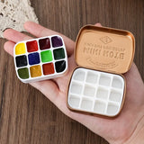 AOOKMIYA Mini Watercolor Tin Box 12/24 Grid Portable Watercolor Packing Travel Palette Student Artist Painting  Aquarela Art Supplies