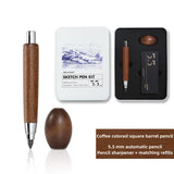 New 5.5x5.6mm Automatic Pencil Imported Movement Architectural Drawing Sketching Core Sharpener Walnut Wood Carbon Rod Set