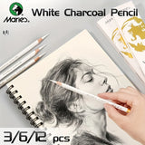 AOOKMIYA Marie's 3/6/12pcs White Charcoal Pencils Set,Sketch Highlight Pencils for Drawing,Sketching,Shading,Blending for Adults,Students