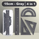 Deli 4pcs Metal Ruler for School Kids Measure Drawing Multi-Function Rulers Straight Protractor Triangular Rulers Set