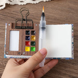 AOOKMIYA Portable Travel Watercolor Set Schmincke Watercolor 8 Colors Mini Walnut Paint Box Sketchbook Student Outing Art Supplies
