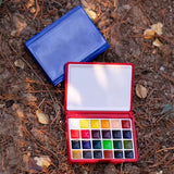 AOOKMIYA Schmincke Watercolor 24 Colors 0.5ML Portable Travel Watercolor Paint Box with Palette Artist's Painting Supplies