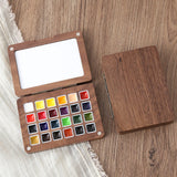 AOOKMIYA Portable Walnut Watercolor Palette 24 Grids 0.5ML Paint Box Travel Sketching Aquarelle Palette Painting Art Supplies