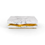 Italian Luxury Freeform Coffee Table w/ Metal Base -Designer Marble Top & Waterproof Surface for Villa Mansion Living Room Decor