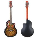 AOOKMIYA 12 Strings 41 Inch Round Back Electric Acoustic Guitar Cutaway Design Folk Style With Pick Up Black Blue & Yellow Color AOOKMIYA.COM