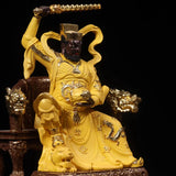 Hand Carved Wooden Painted Gilded Zhao Gongming Statue Riding Tiger - Five Roads Wealth God Ornament Feng Shui Home Office Desk