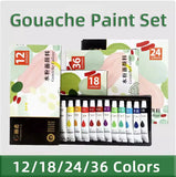 AOOKMIYA Gouache Paint Set,12/18/24/36 Colors 12ml/Tube,Great Value,Rich Vivid Colors,Strong Coverag for Canvas,Paper for Adult,Students