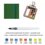 AOOKMIYA Portable Travel Watercolor Set Schmincke Watercolor 8 Colors Mini Walnut Paint Box Sketchbook Student Outing Art Supplies