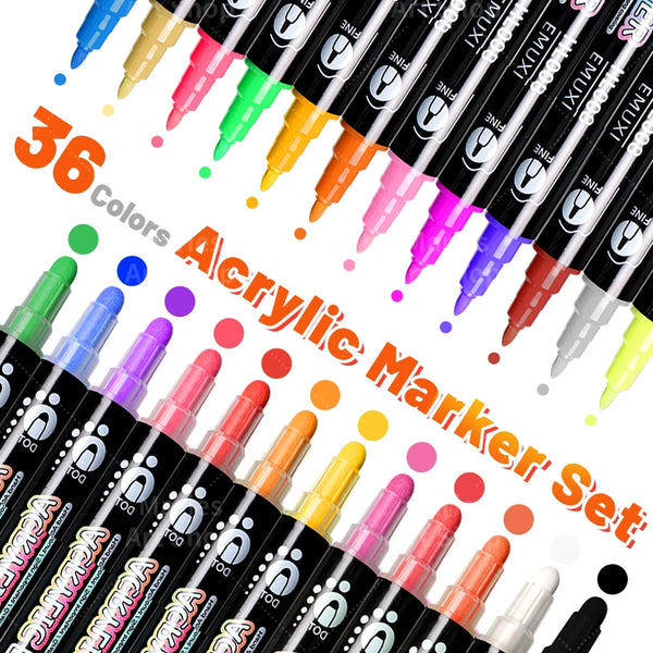 AOOKMIYA 36 Colors Dual Tip Acrylic Markers Set with Round & Fine Tip for Wood,Canvas,Stone,Rock,Glass,Ceramics,DIY for Adults,Hobbistis