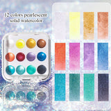 AOOKMIYA 12/24 Colors Portable Mineral Pearlescent Solid Watercolor Pigment Washable Glitter Art Student Painting Nail Art Supplies