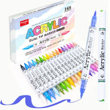 60-168 Color Acrylic Markers Set Double Nib Vibrant Paint Pens Waterproof for Rock Canvas Wood Stone Art Craft School Stationery